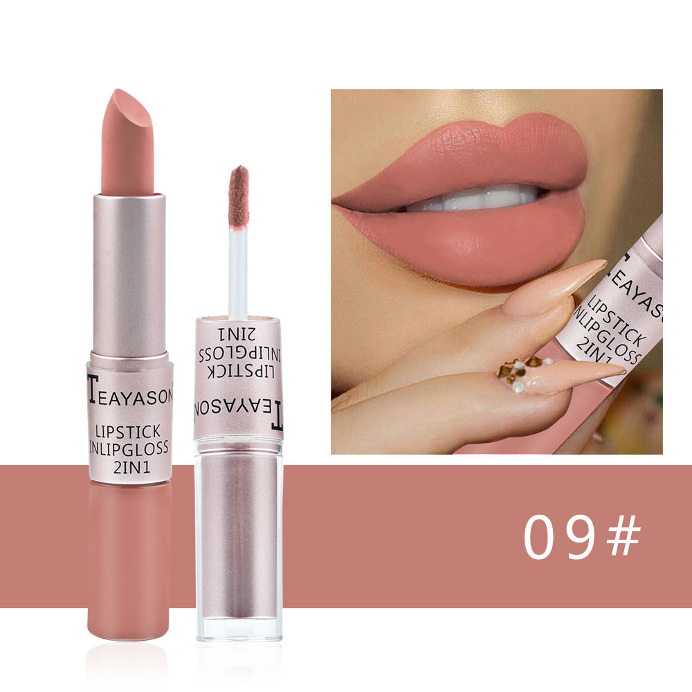 Double-Head Matte Lip Gloss for Long-Lasting Non-Stick Color