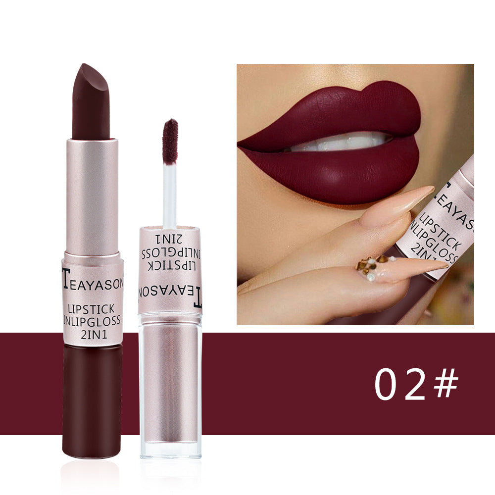Double-Head Matte Lip Gloss for Long-Lasting Non-Stick Color