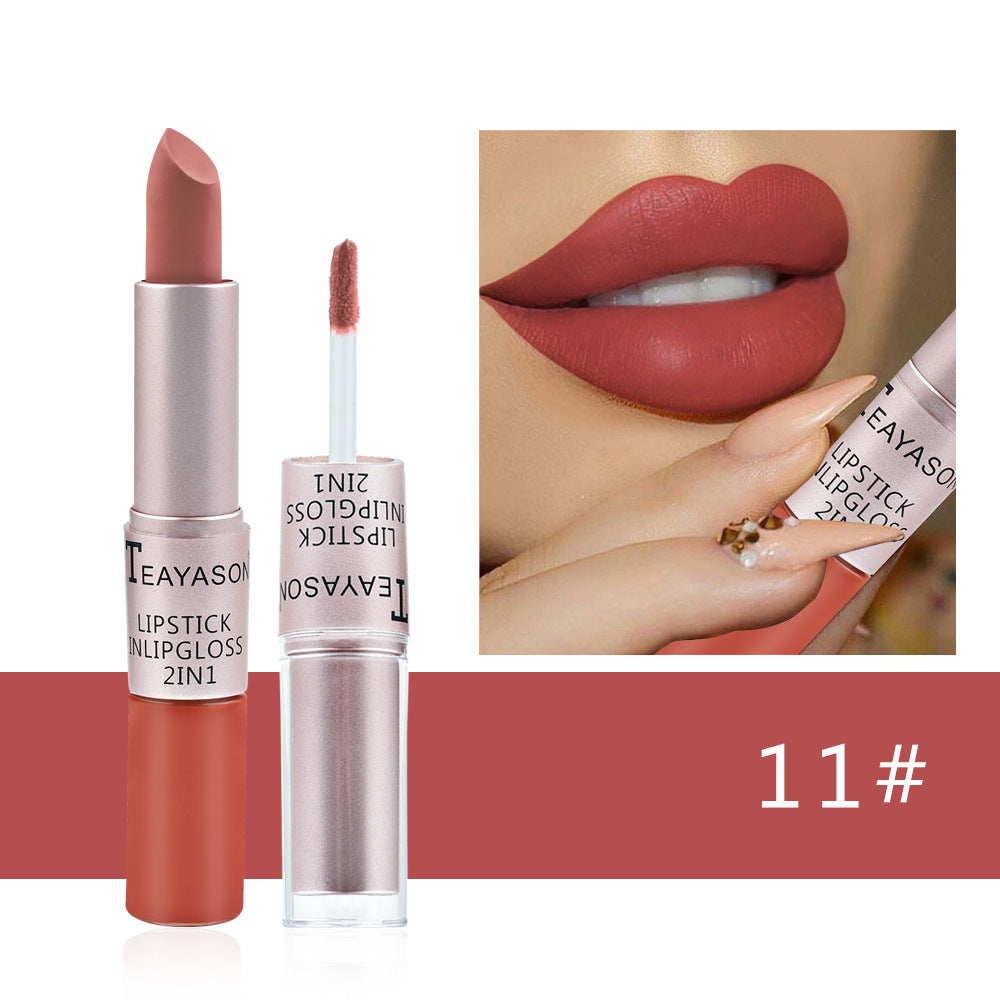 Double-Head Matte Lip Gloss for Long-Lasting Non-Stick Color