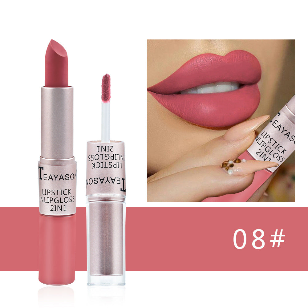 Double-Head Matte Lip Gloss for Long-Lasting Non-Stick Color