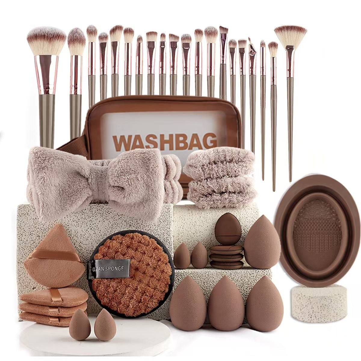 20–40 Piece Makeup Brush & Beauty Tool Set for Complete Kit