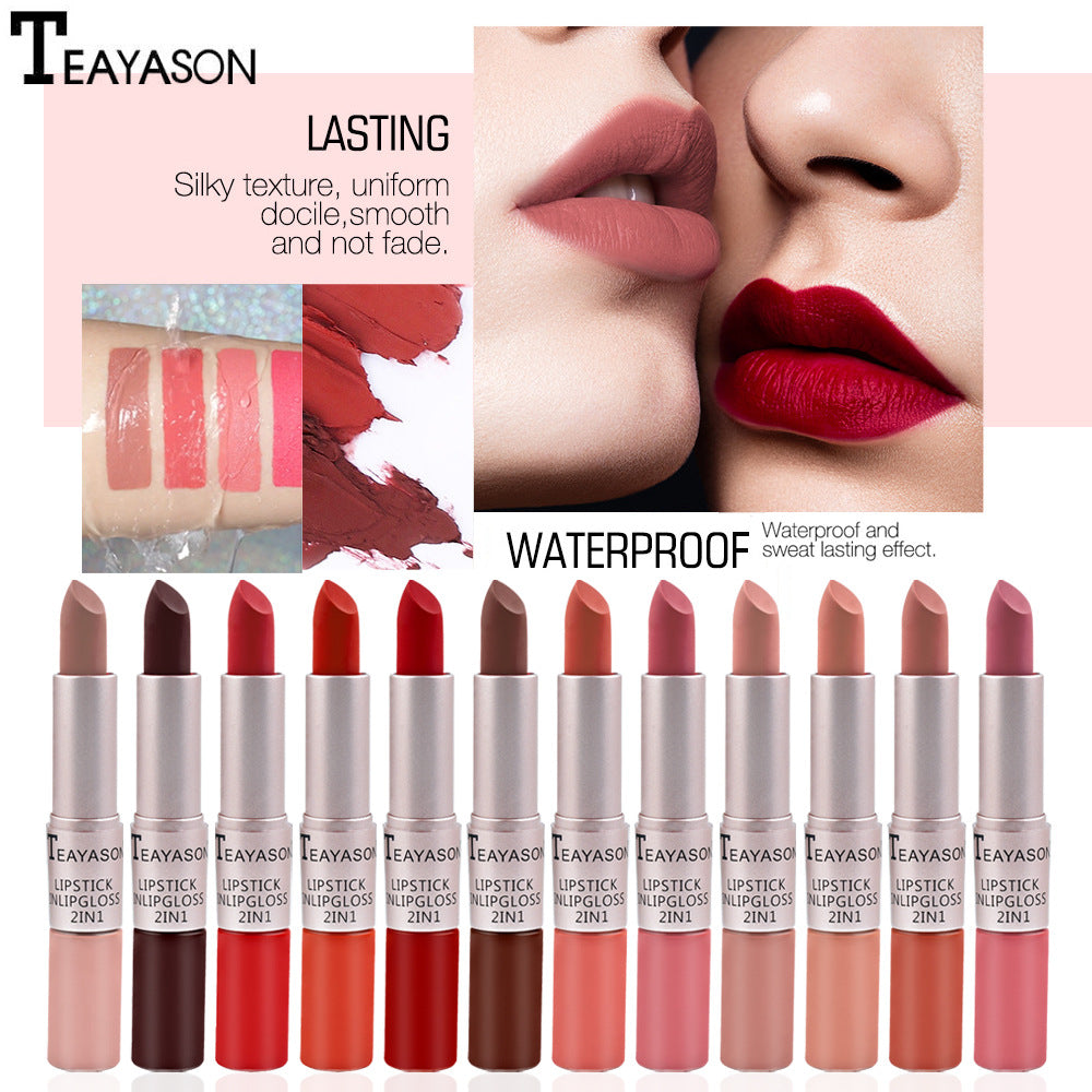 Double-Head Matte Lip Gloss for Long-Lasting Non-Stick Color