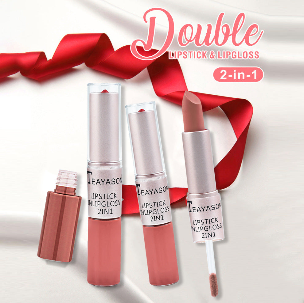 Double-Head Matte Lip Gloss for Long-Lasting Non-Stick Color