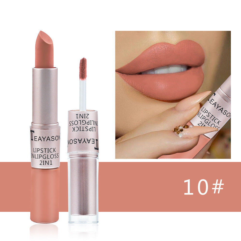 Double-Head Matte Lip Gloss for Long-Lasting Non-Stick Color