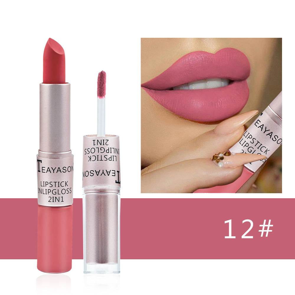 Double-Head Matte Lip Gloss for Long-Lasting Non-Stick Color