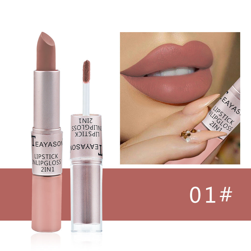 Double-Head Matte Lip Gloss for Long-Lasting Non-Stick Color