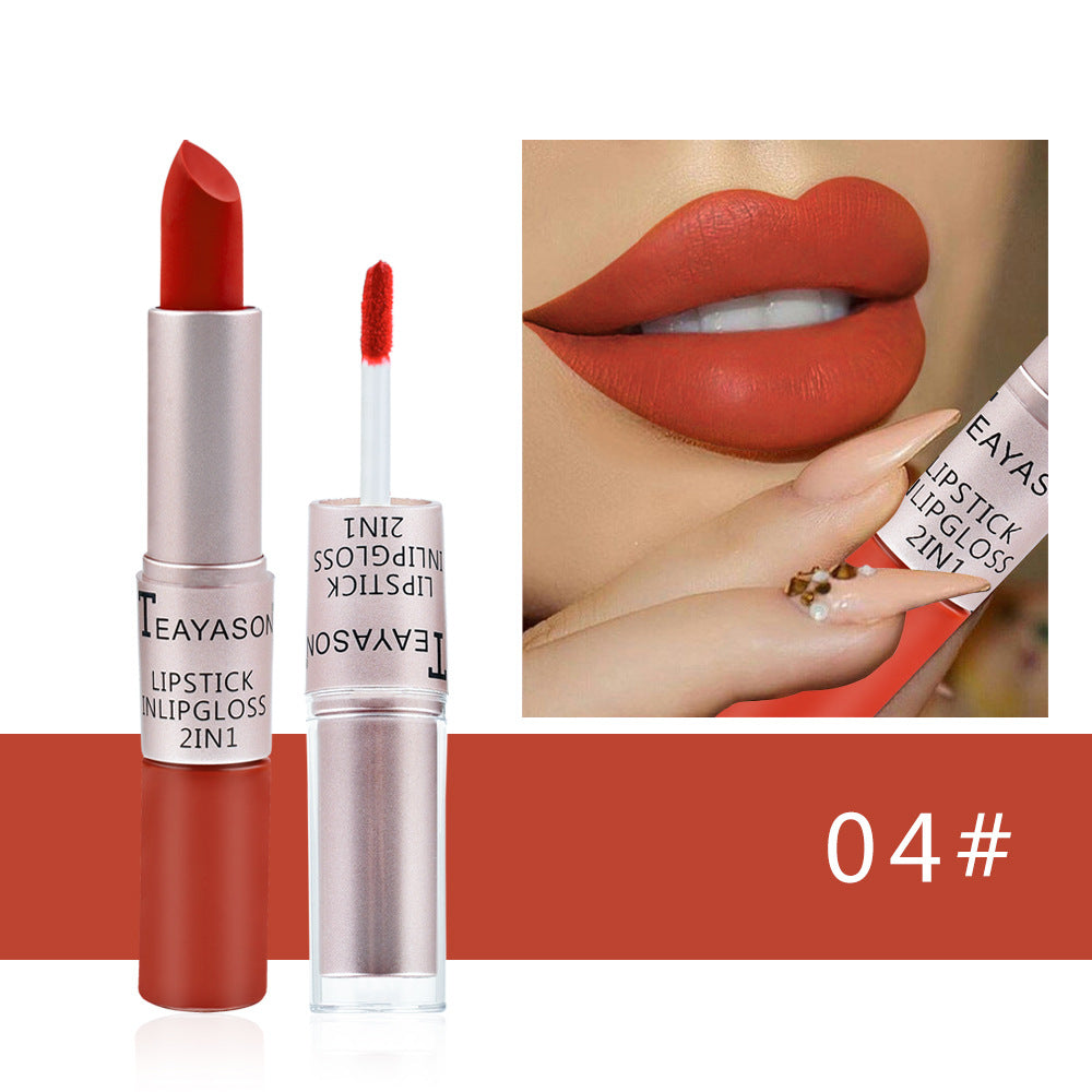 Double-Head Matte Lip Gloss for Long-Lasting Non-Stick Color