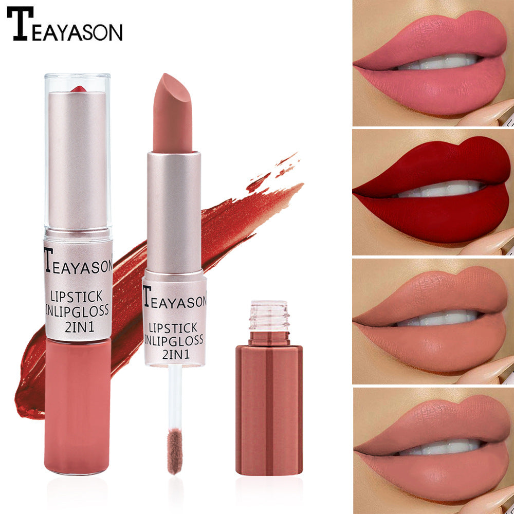 Double-Head Matte Lip Gloss for Long-Lasting Non-Stick Color