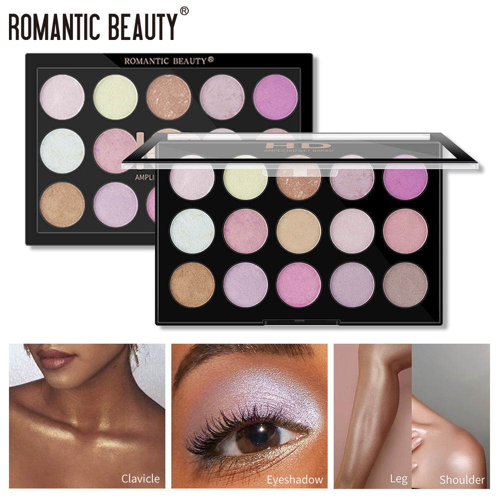 15-Color Highlighter Eyeshadow Palette for Face Glow Makeup