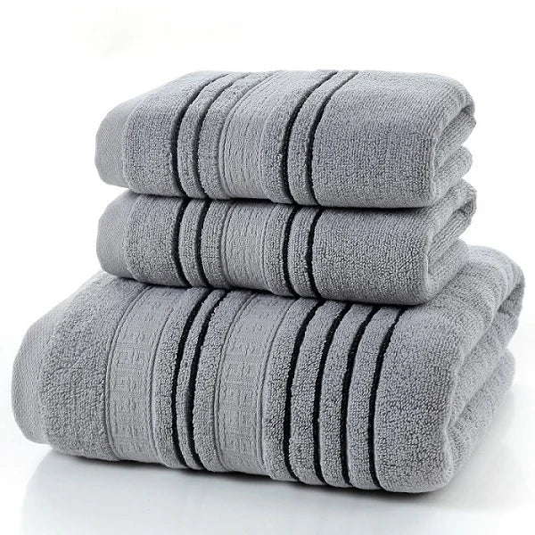 3-Piece Grey Cotton Towel Set for Bath and Travel