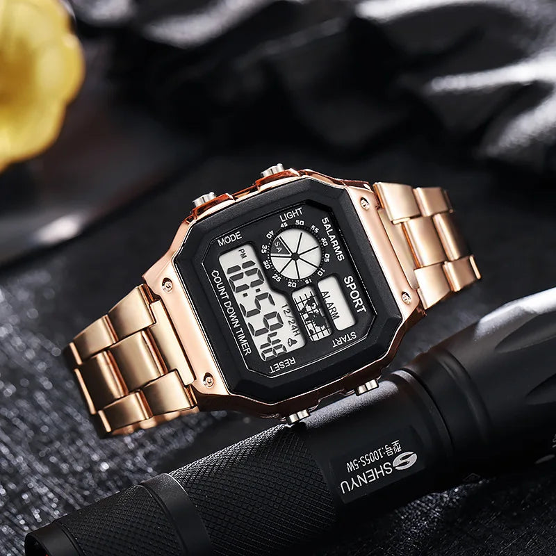 MAYZHISU Classic Men's Digital Watch | Luxury Stainless Steel Sport Watch