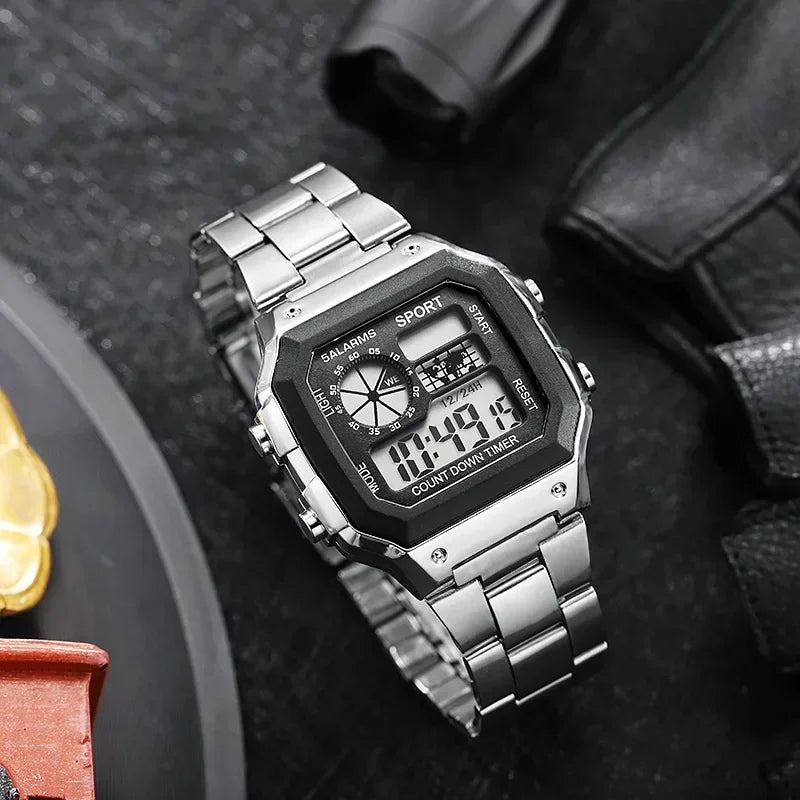MAYZHISU Classic Men's Digital Watch | Luxury Stainless Steel Sport Watch