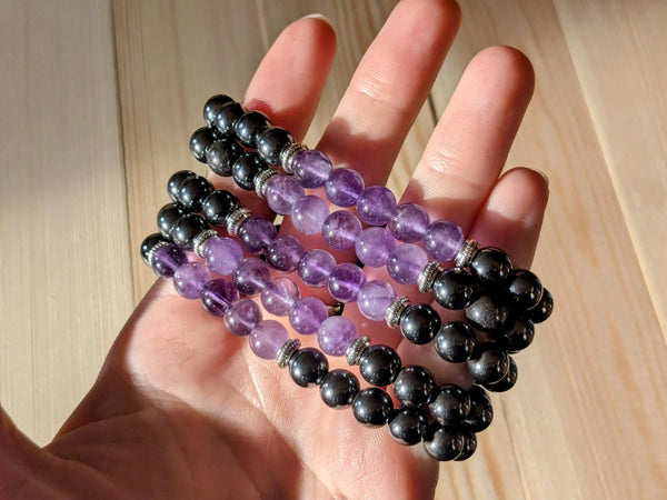Amethyst & Hematite Stretch Bracelets